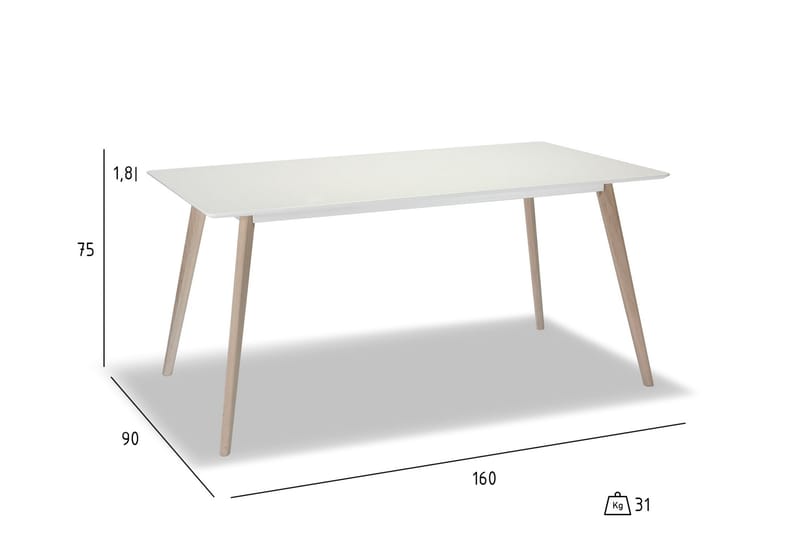 Spisebord Minerva 160 cm - Hvit - Spisebord & kjøkkenbord