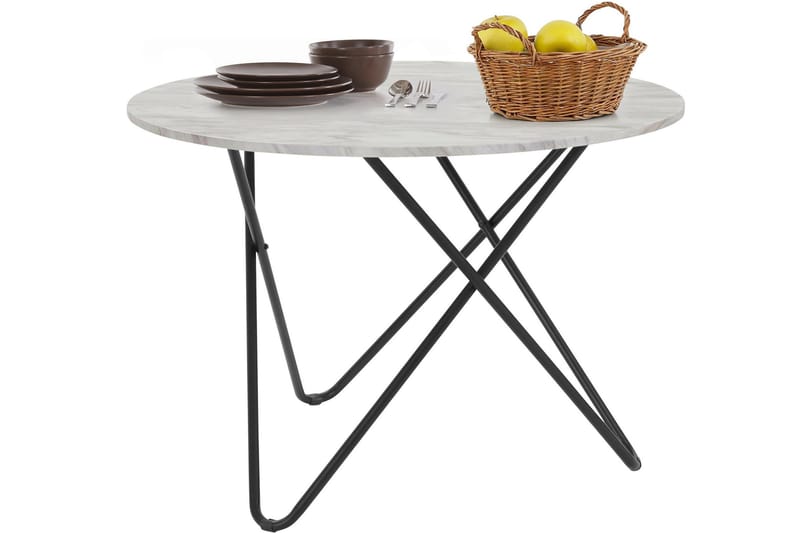 Spisebord Skarje Rundt 110 cm - Grå/Hvit - Marmorbord - Spisebord & kjøkkenbord