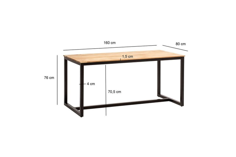 Spisebord Wohnling massivt tre industriell loft stil metall rammebein 160x80 cm - 160x80 cm - Møbler - Bord - Spisebord & kjøkkenbord