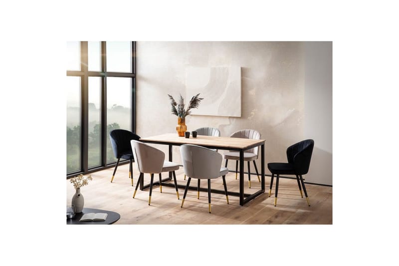 Spisebord Wohnling massivt tre industriell loft stil metall rammebein 200x100 cm - 200x100 cm - Møbler - Bord - Spisebord & kjøkkenbord