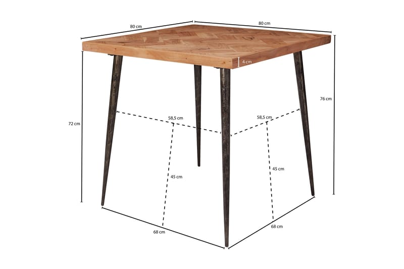 Synia Lite Kvadratisk Spisebord 80 cm i Massivt Tre med Eik- og Metallutseende - Beige - Møbler - Bord - Spisebord & kjøkkenbord