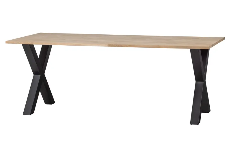 Tablo Spisebord X-Formede Ben 220 cm Ubehandlet - Eik/Svart - Møbler - Bord - Spisebord & kjøkkenbord