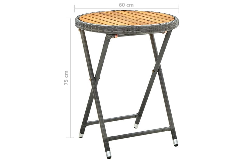 Tebord grå 60 cm polyrotting og heltre akasie - Grå - Spisebord & kjøkkenbord