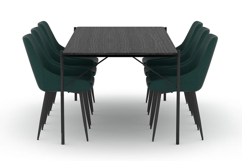 Spisebord Leeling 200 cm med 6 Kjøkkenstoler Bergviken - Svart - Spisegruppe