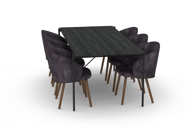 Spisebord Leeling 200 cm med 6 Spisestoler Dorathy - Svart - Spisegruppe