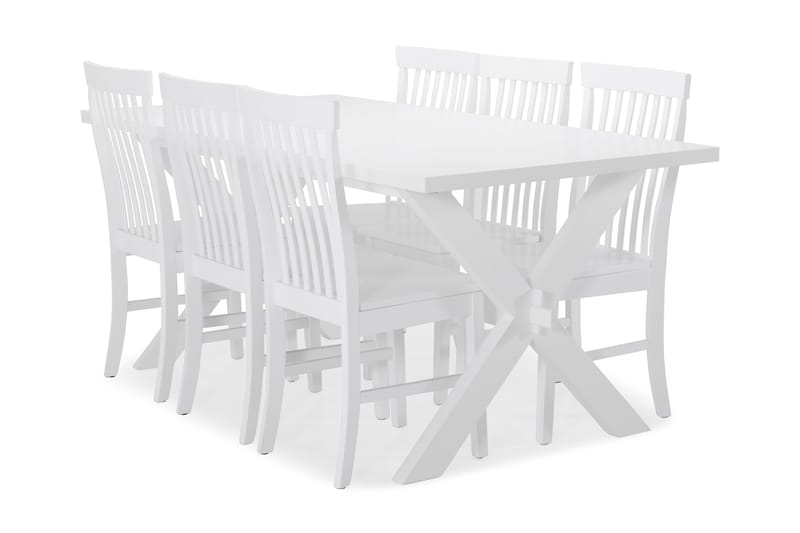 Spisebord Linnea med 6 Milica stoler - X-ben|Hvitlakk - Spisegruppe