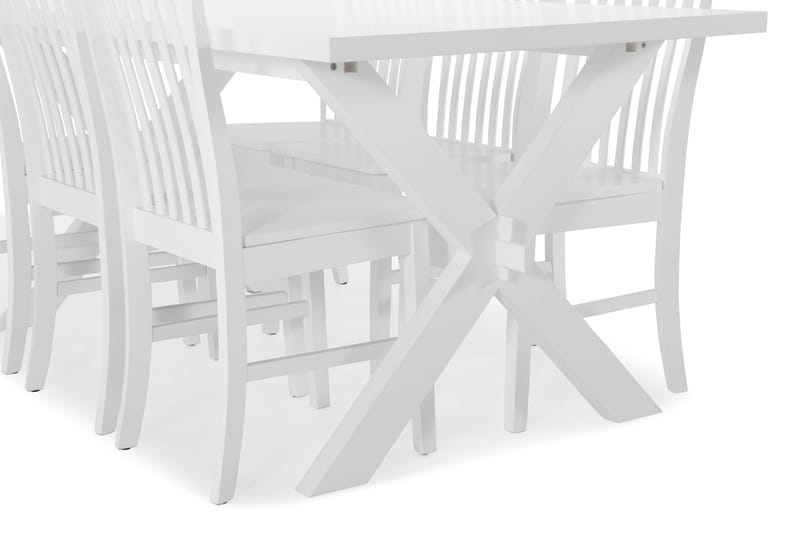 Spisebord Linnea med 6 Milica stoler - X-ben|Hvitlakk - Spisegruppe
