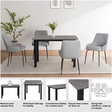 Spisebord Loft24 Durham Betong 120 x 80 cm - Betonggrå og svart - Møbler - Bord - Spisebord & kjøkkenbord