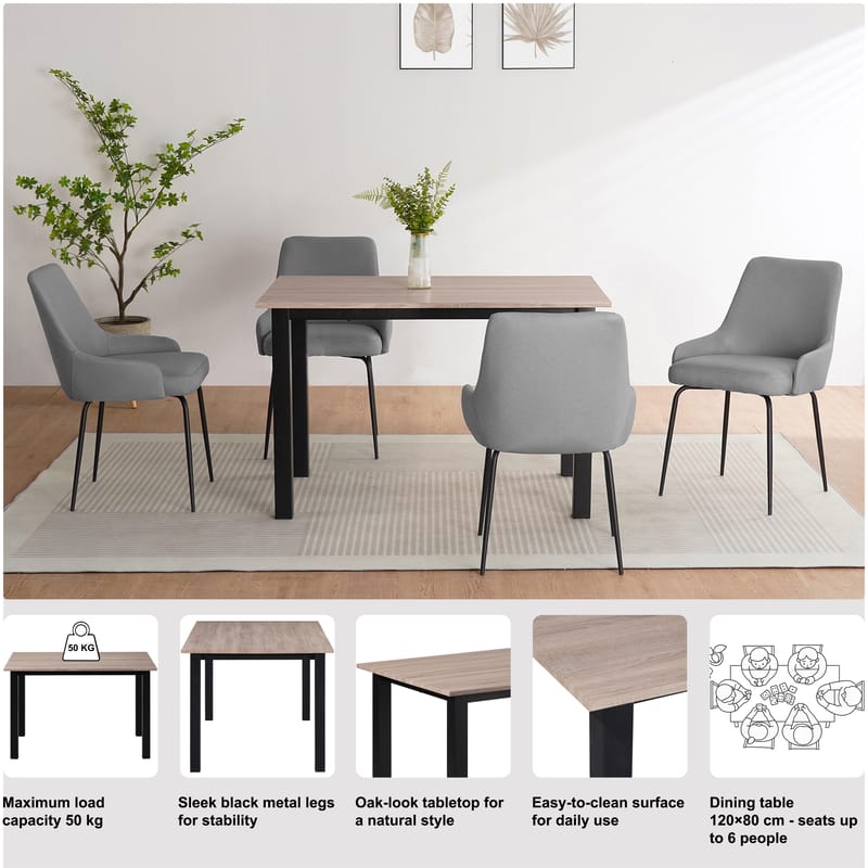 Spisebord Loft24 Durham Eik/svart 120 x 80 cm - Eikebrun og svart - Møbler - Bord - Spisebord & kjøkkenbord