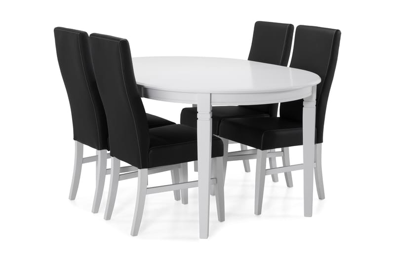 Spisebord Lowisa med 4 Max stoler - Hvit|Svart - Spisegruppe