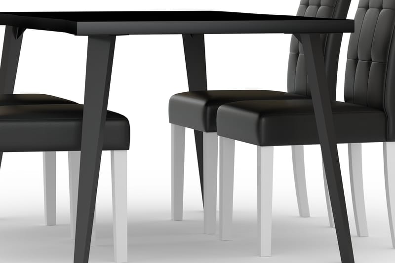 Spisebord Luxiva 180 cm med 4 Spisestoler Leo Kunstlær - Svart/Mørkebrun - Spisegruppe