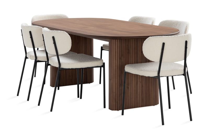 Spisebord Neandir 220 cm Massiv Valnøtt m 6 Spisestoler Heat - Spisegruppe