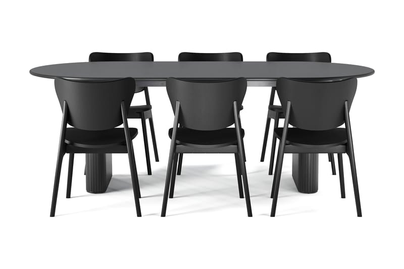 Spisebord Neandir 220 cm med 6 stk Spisestol Skagana - Svart - Møbler - Bord - Spisegruppe