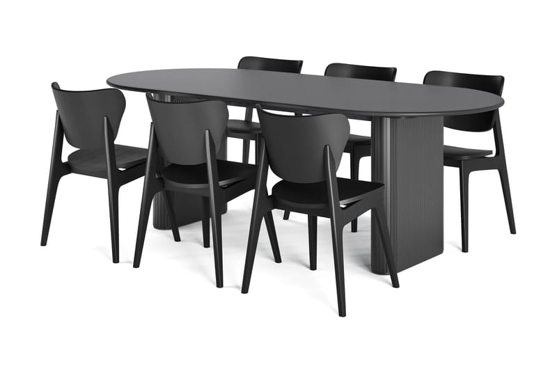Spisebord Neandir 220 cm med 6 stk Spisestol Skagana, Svart