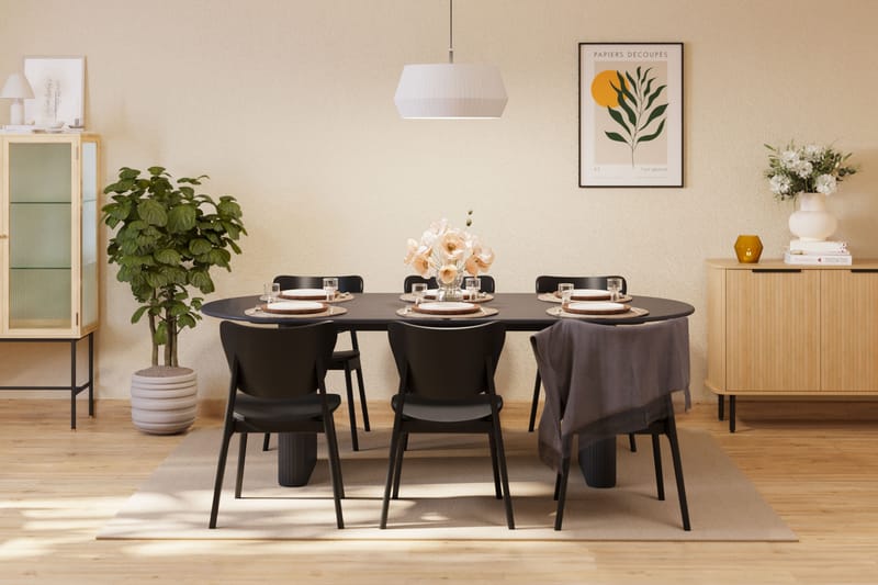 Spisebord Neandir 220 cm med 6 stk Spisestol Skagana - Svart - Møbler - Bord - Spisegruppe