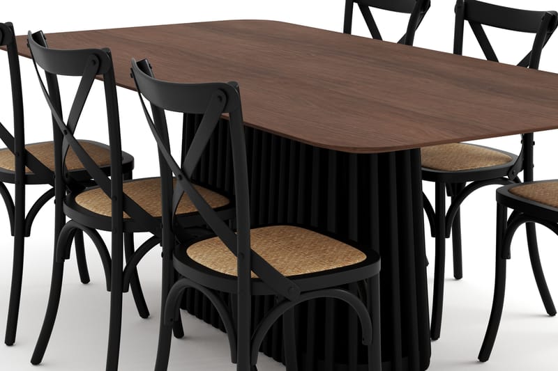 Spisebord Nessira 210 cm med 6 Spisestoler Prumerland - Brun/Svart - Spisegruppe