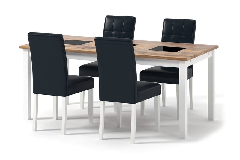 Spisebord Octavia Forlengningsbart 90 cm med 4 Spisestoler L - Natur/Hvit/Svart - Spisegruppe