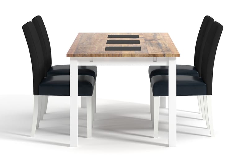 Spisebord Octavia Forlengningsbart 90 cm med 4 Spisestoler L - Natur/Hvit/Svart - Spisegruppe