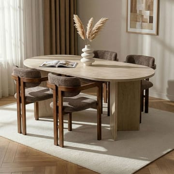 Spisebord- og stolsett Nordure Meridia 4 (180 x 75 x 90 cm) 5 deler Travertin valnøtt brun - Møbler - Bord - Spisegruppe