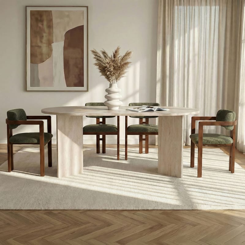 Spisebord- og stolsett Nordure Meridia 4 (180 x 75 x 90 cm) 5 deler Travertin valnøtt grønn - Møbler - Bord - Spisegruppe