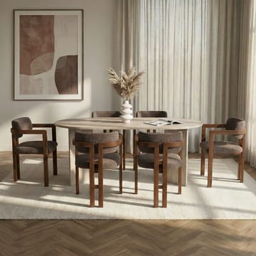 Spisebord- og stolsett Nordure Meridia 6 (180 x 75 x 90 cm) 7 deler Travertin valnøtt brun - Møbler - Bord - Spisegruppe