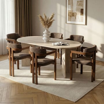 Spisebord- og stolsett Nordure Meridia 6 (180 x 75 x 90 cm) 7 deler Travertin valnøtt brun - Møbler - Bord - Spisegruppe