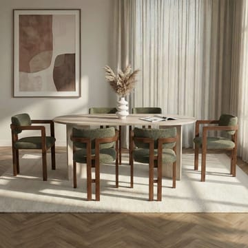 Spisebord- og stolsett Nordure Meridia 6 (180 x 75 x 90 cm) 7 deler Travertin valnøtt grønn - Møbler - Bord - Spisegruppe