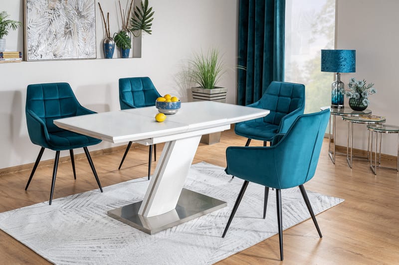 Spisebord Rexdale Forlengningsbart 120 cm - Glass/Hvit Matt Lakk/Sølv - Spisebord & kjøkkenbord