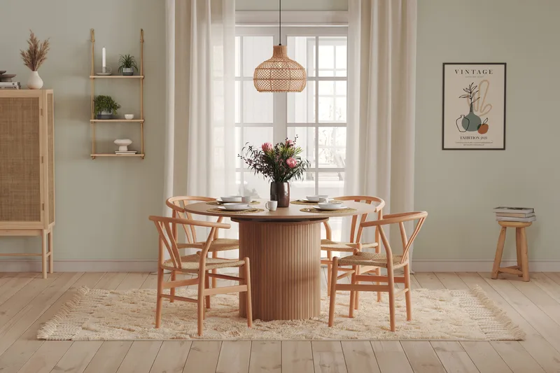 Spisebord Rundt Kopparbo 130 cm - Hvitlasert Eik / Lys beige - Møbler - Bord - Spisebord & kjøkkenbord