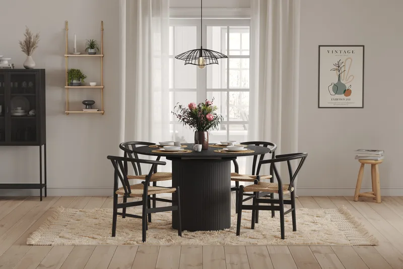 Spisebord Rundt Kopparbo 130 cm - Svart Tre / Riflet - Møbler - Bord - Spisebord & kjøkkenbord