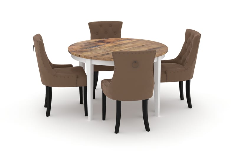 Spisebord Shikamaru 120 cm Rundt med 4 Kjøkkenstoler Ophelia - Antikk - Spisegruppe