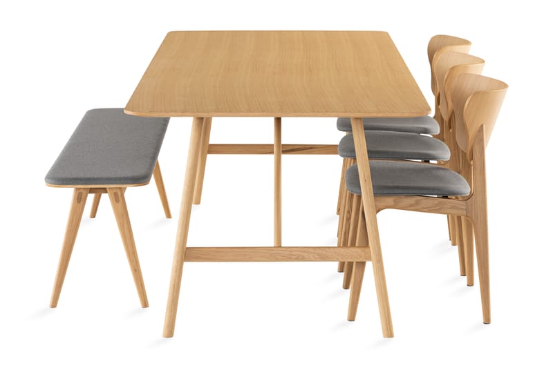 Spisebord Skagana 220 cm inkl 4 stk Stoler + Benk - Natur/Grå - Spisegruppe