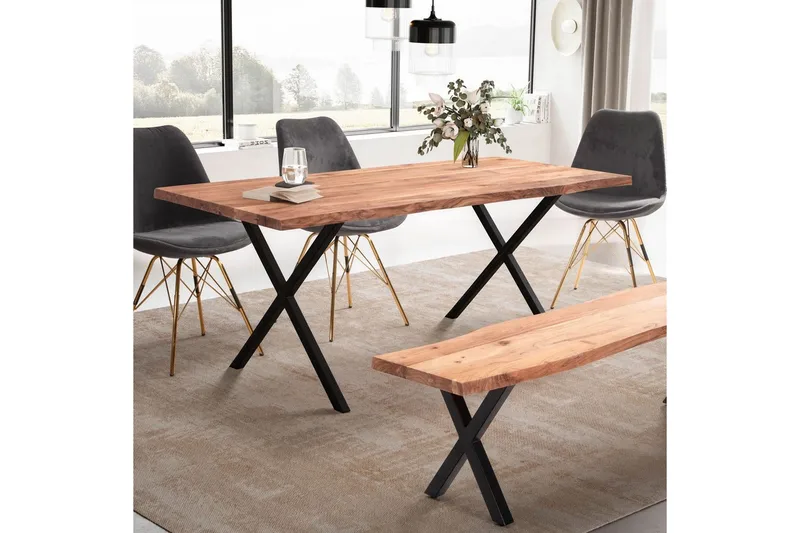 Spisebord Wohnling Heltre med trekanter rektangulær landlig stil Svart, krysset, 120x60 cm - Svart, krysset, 120x60 cm - Møbler - Bord - Spisegruppe