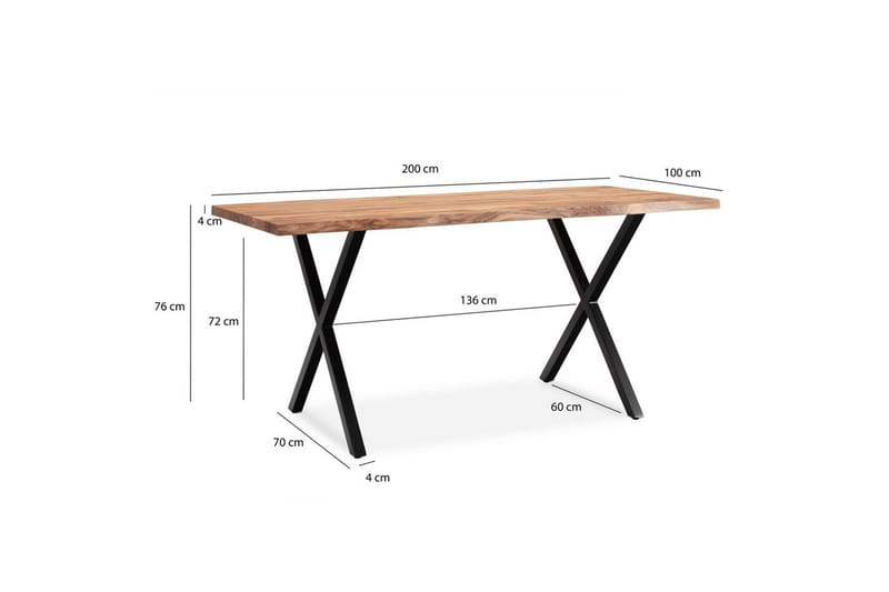 Spisebord Wohnling Heltre med trekanter rektangulær landlig stil Svart, krysset, 200x100 cm - Svart, krysset, 200x100 cm - Møbler - Bord - Spisegruppe