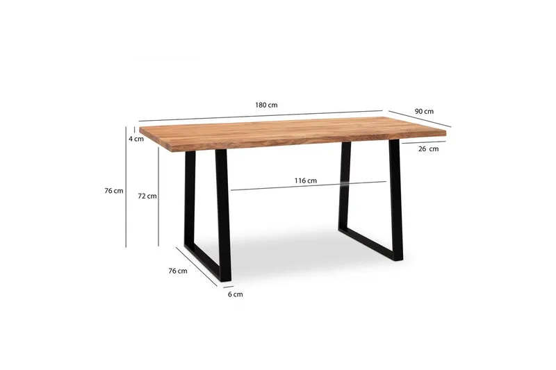 Spisebord Wohnling Heltre med trekanter rektangulær landlig stil Svart, Rett, 180x90 cm - Svart, Rett, 180x90 cm - Møbler - Bord - Spisegruppe