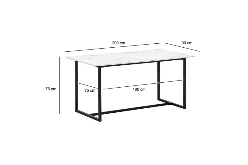 Spisebord Wohnling Industriell loftstil MDF med metalldetaljer i gull på bena Marmor, Hvit, 200x90 cm - Marmor, Hvit, 200x90 cm - Møbler - Bord - Spisebord & kjøkkenbord