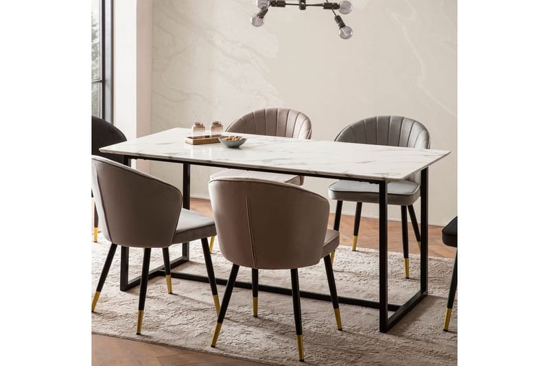 Spisebord Wohnling Industriell loftstil MDF med metalldetaljer i gull på bena Marmor, Hvit, 200x90 cm - Marmor, Hvit, 200x90 cm - Møbler - Bord - Spisebord & kjøkkenbord