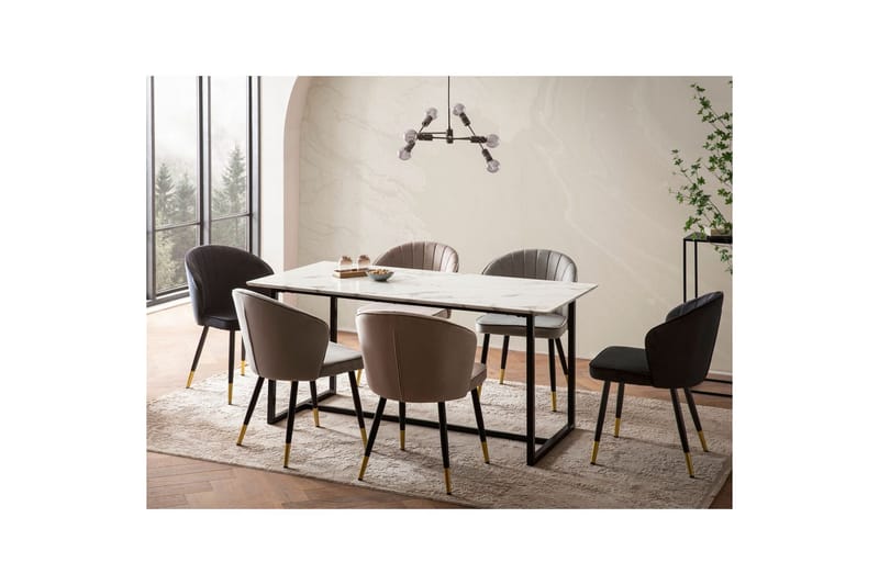 Spisebord Wohnling Industriell loftstil MDF med metalldetaljer i gull på bena Marmor, Hvit, 200x90 cm - Marmor, Hvit, 200x90 cm - Møbler - Bord - Spisebord & kjøkkenbord