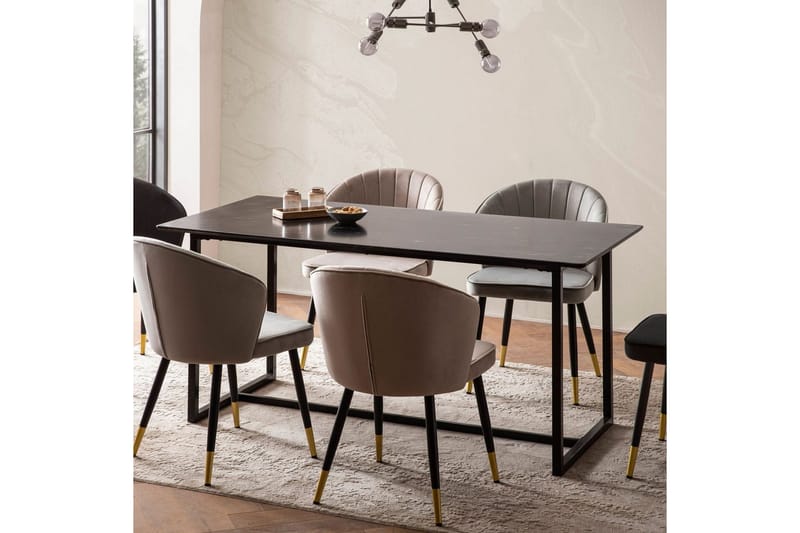 Spisebord Wohnling Industriell loftstil MDF med metalldetaljer i gull på bena Marmor, Svart, 180x90 cm - Marmor, Svart, 180x90 cm - Møbler - Bord - Spisebord & kjøkkenbord