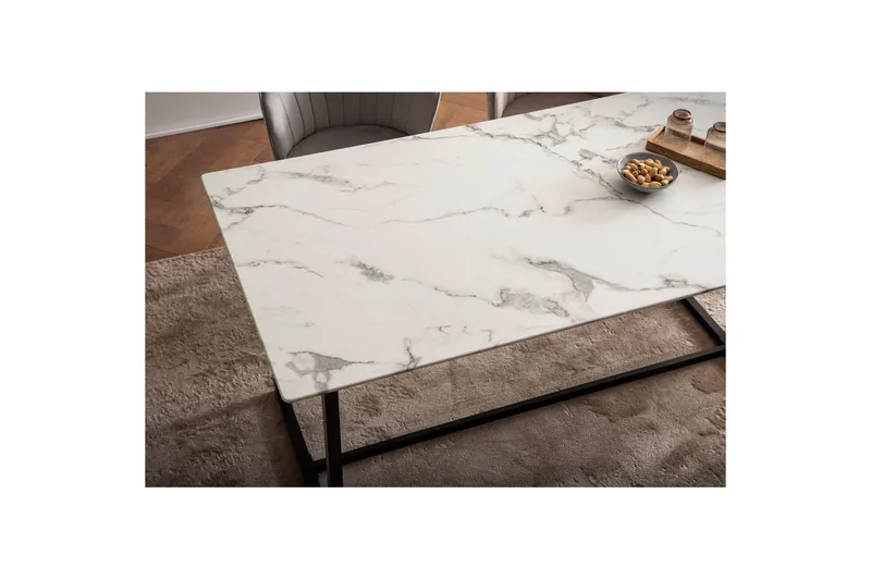 Spisebord Wohnling Industriell loftstil MDF med metalldetaljer i gull på bena Marmor, Hvit, 200x90 cm - Marmor, Hvit, 200x90 cm - Møbler - Bord - Spisebord & kjøkkenbord
