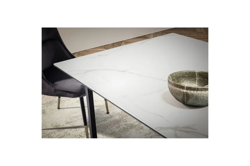Spisebord Wohnling Keramisk Klassisk Sledebase Metallramme Svart, marmor hvit - Svart, marmor hvit - Møbler - Bord - Spisebord & kjøkkenbord