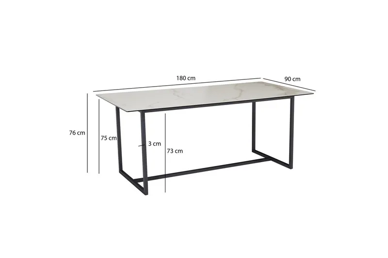 Spisebord Wohnling Keramisk Klassisk Sledebase Metallramme Svart, marmor hvit - Svart, marmor hvit - Møbler - Bord - Spisebord & kjøkkenbord