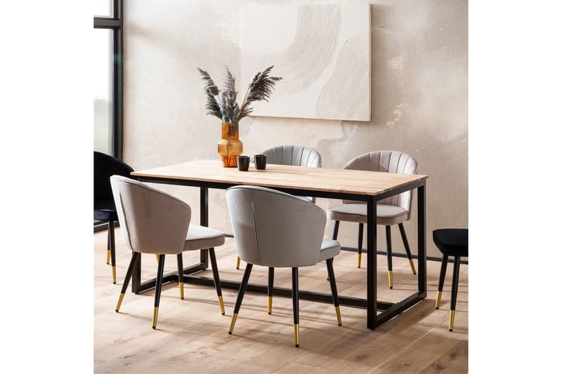 Spisebord Wohnling massivt tre industriell loft stil metall rammebein 200x100 cm - 200x100 cm - Møbler - Bord - Spisebord & kjøkkenbord