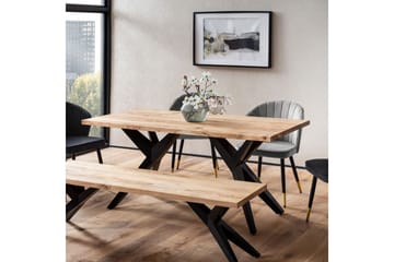 Spisebord Wohnling massivt tre industriell loft vinklet metallrammebein 180x90 cm - 180x90 cm - Møbler - Bord - Spisegruppe