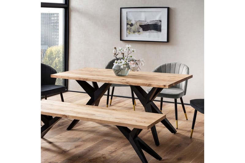 Spisebord Wohnling massivt tre industriell loft vinklet metallrammebein 180x90 cm - 180x90 cm - Møbler - Bord - Spisegruppe