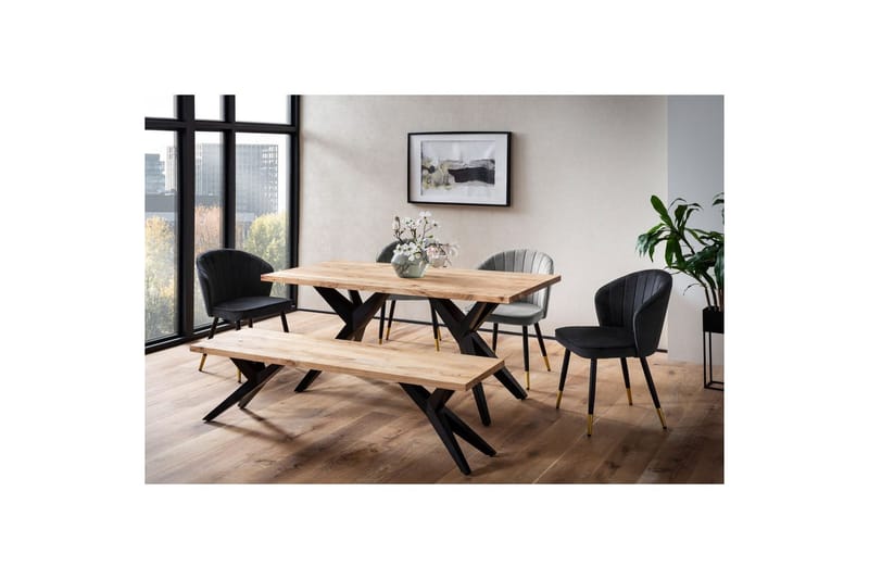 Spisebord Wohnling massivt tre industriell loft vinklet metallrammebein 200x100 cm - 200x100 cm - Møbler - Bord - Spisegruppe