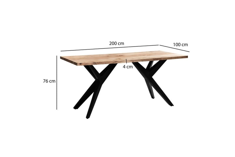 Spisebord Wohnling massivt tre industriell loft vinklet metallrammebein 200x100 cm - 200x100 cm - Møbler - Bord - Spisegruppe