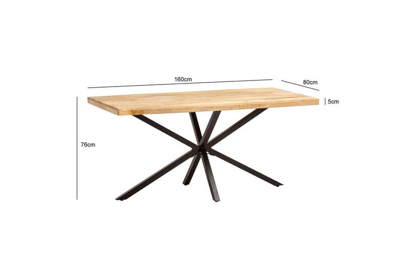 Spisebord Wohnling massivt tre metallkryssbase, industrielt utseende 160x80 cm - 160x80 cm - Møbler - Bord - Spisegruppe