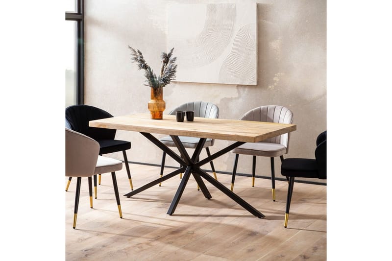Spisebord Wohnling massivt tre metallkryssbase, industrielt utseende 180x90 cm - 180x90 cm - Møbler - Bord - Spisegruppe
