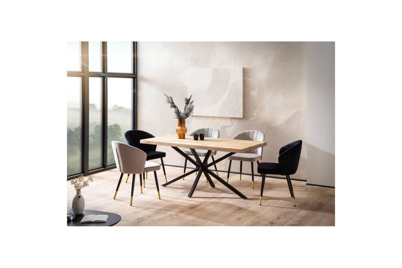 Spisebord Wohnling massivt tre metallkryssbase, industrielt utseende 180x90 cm - 180x90 cm - Møbler - Bord - Spisegruppe